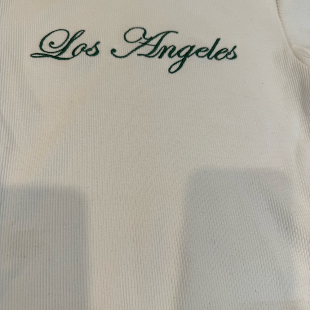 Los Angeles Embroidered White ribbed t-shirt - Picture 3 of 4